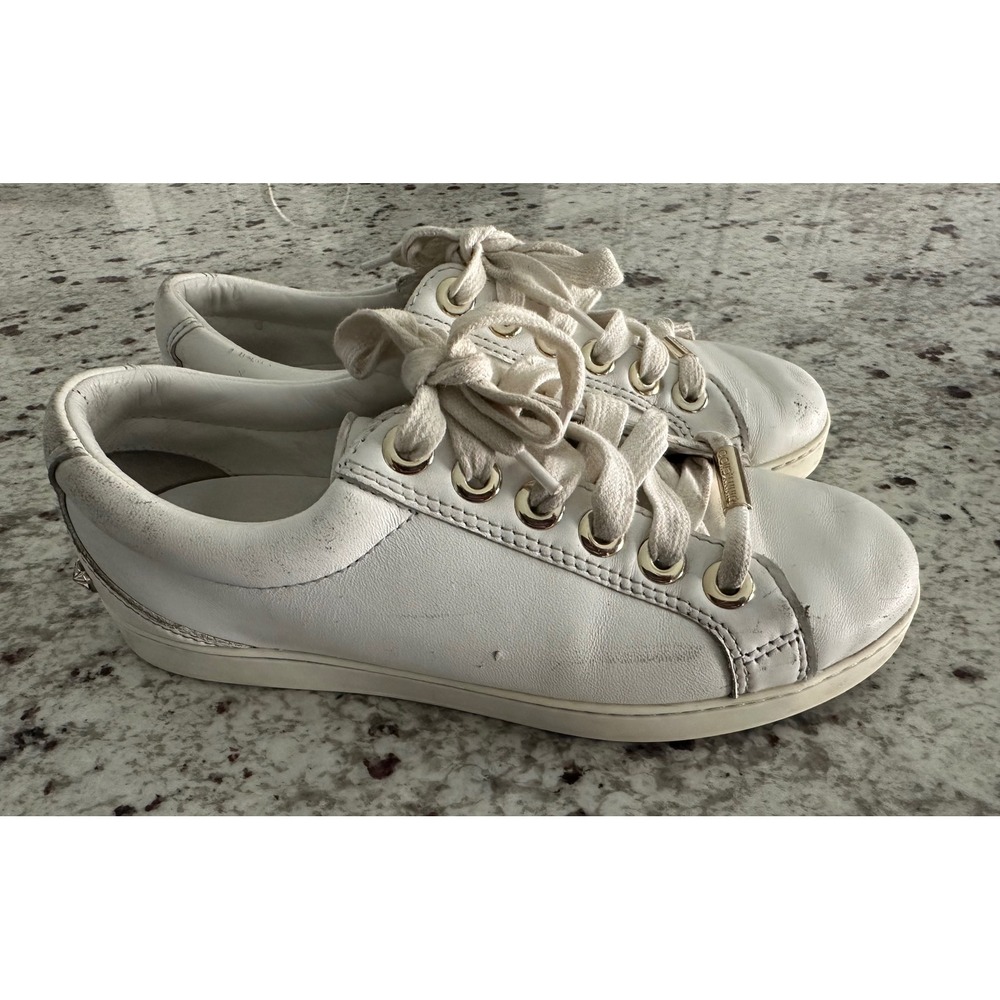 Jimmy Choo White Leather Low Top Gold Star Sneakers Shoes 35.5 5.5